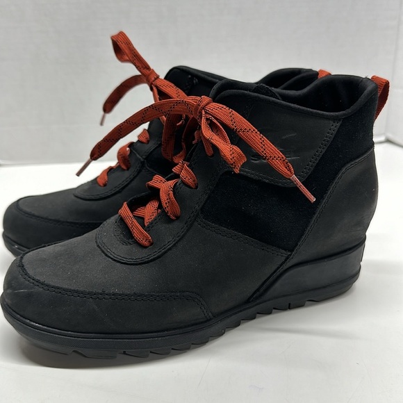 Sorel Evie II Ankle Boot Booties Lace Up Boots Waterproof Shoe Snow Black Red 9 - Picture 1 of 9